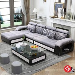 Bộ ghế sofa nỉ màu đen ghi KD029