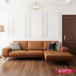 Sofa da phòng khách sang trọng KD330 2 Sofa da chữ L màu cam da bò hiện đại KD330
