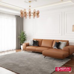 Sofa da phòng khách sang trọng KD330 1 Sofa da chữ L màu cam da bò hiện đại KD330