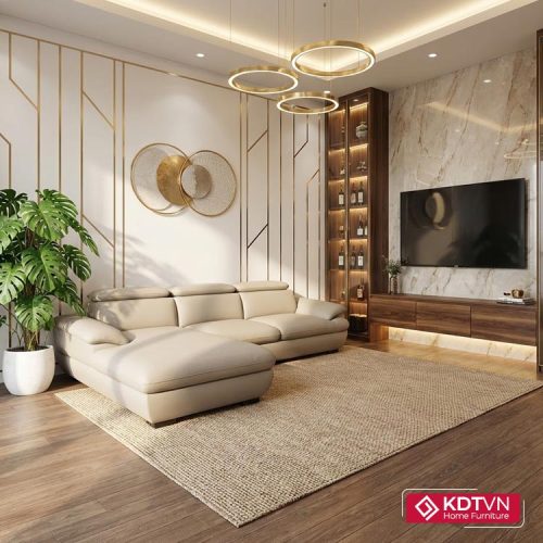 Sofa da góc chữ L tay vát KD215