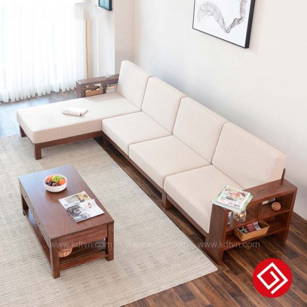 Sofa gỗ góc L hiện đại