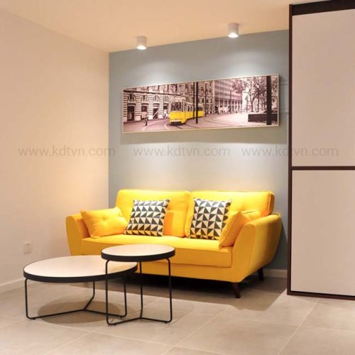 Sofa văng nỉ phòng khách nhỏ KD006 2 So văng nỉ màu vàng