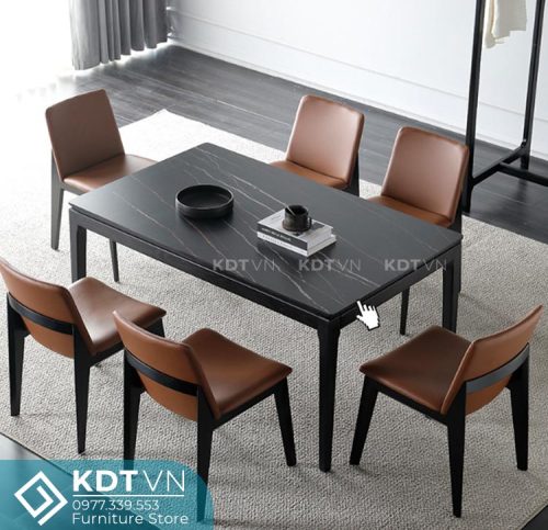 Bàn ăn 6 ghế bọc da BA11 1 Bàn ăn mặt đá với 6 ghế
