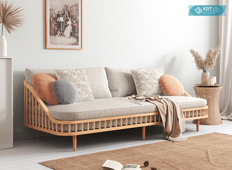 Bộ ghế sofa gỗ đệm nỉ phòng khách