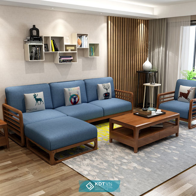 Sofa gỗ chữ L chung cư