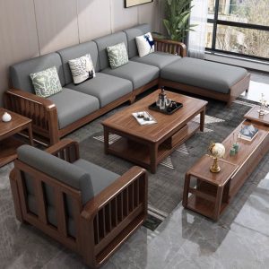 Sofa gỗ chữ L hiện đại