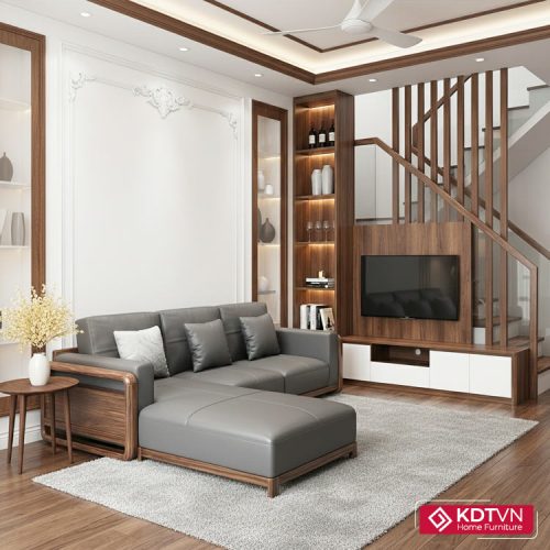 Sofa góc gỗ phòng khách nhỏ G24