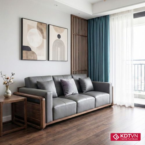 Sofa văng da tay gỗ hiện đại G24V